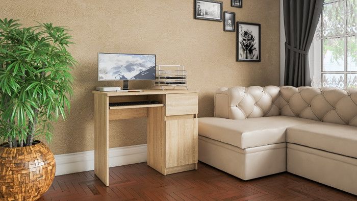 Мори Стол компьютерный МС-1 правый, цвет дуб сонома, ШхГхВ 90х50х76,6 см., выдвижной ящик справа, НЕ универсальная сборка