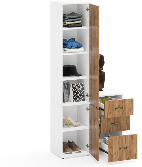 Лидер-8 Пенал МД 22Б + Тумба МД 3.16, белый шагрень/крафт золото