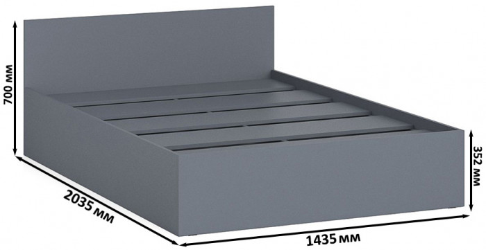 Мори Кровать 1400, цвет графит, ШхГхВ 143,5х203,5х70 см., сп.м. 1400х2000 мм., без матраса, основание есть