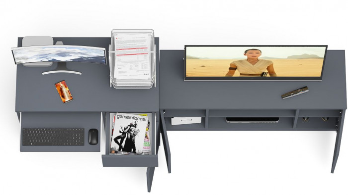 Мори Стол компьютерный МС-1 правый + Тумба МТВ1200.1, цвет графит, ШхГхВ 210,4х50х76,6 см., выдвижной ящик справа, НЕ универсальная сборка