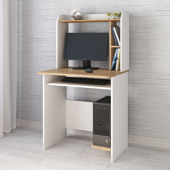 Стол компьютерный Грета-1 (700*1300*600) белый/дуб крафт золотой