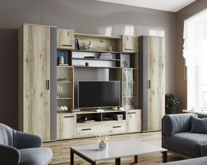 Модульная гостиная Оскар-18, Дуб делано/Графит