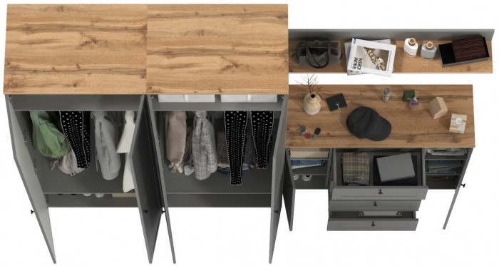 Остин Прихожая 73, серый графит/дуб крафт золотой