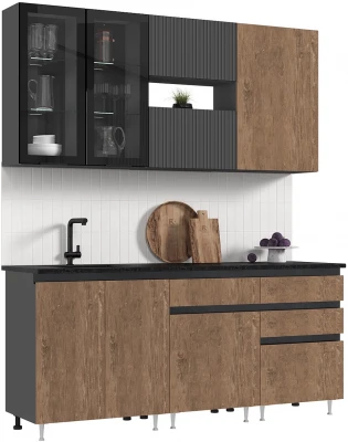 Кухня Техно-6 2,0м Графит/Экзотическое дерево Амазония/Графит софт