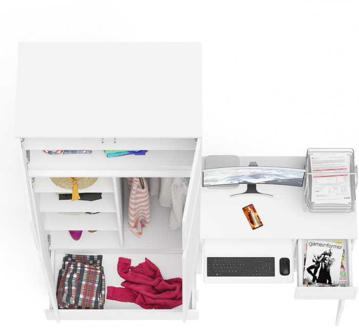 Мори компьютерный стол МС-1 правый + Шкаф МШ900.1 + Антресоль МА900.1, белый