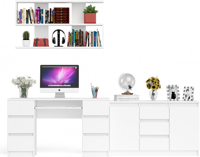 Мори компьютерный стол МС-2 + Комод МК1200.3 + Полка 1200, белый