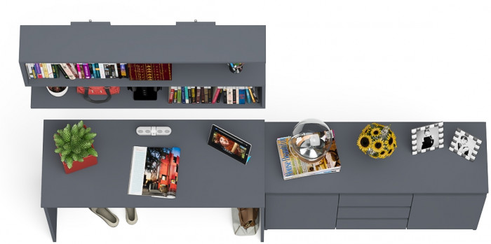 Мори письменный стол МСП1200.1 + Комод МК1200.3 + Полка 1200, графит