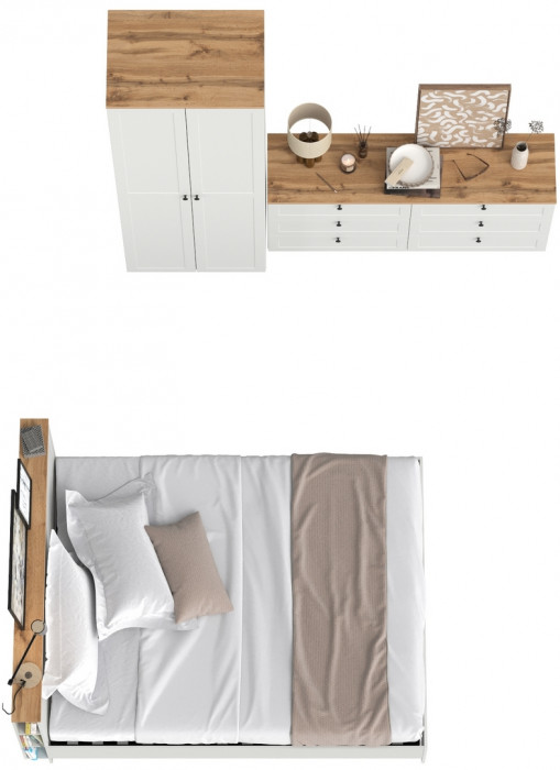 Остин 11.53 Кровать + ортопед + 13.336.02 Шкаф для одежды + 16.240 Комод, белый шагрень/дуб крафт золотой