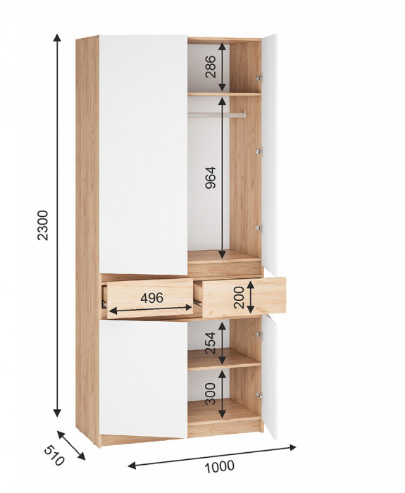 Шкаф распашной Стоуби ШК-1000 дуб крафт /глянец белый