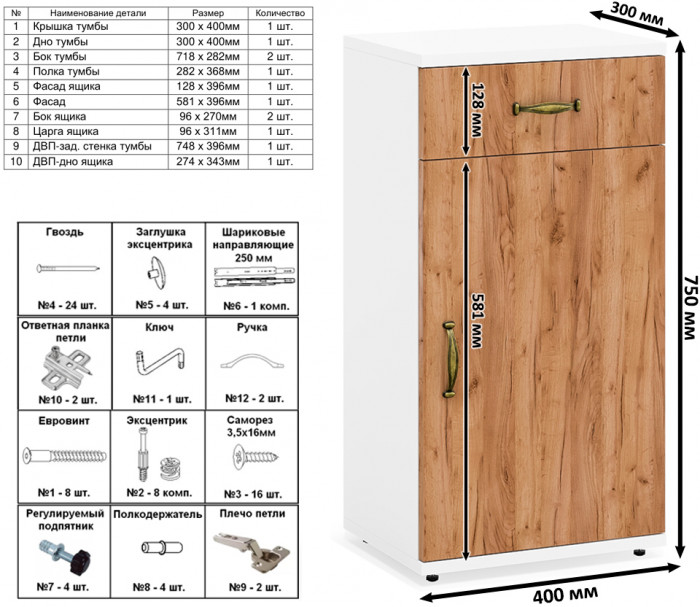 Лидер-8 Стол + Полка + Тумба МД 3.15 + Пенал, цвет белый шагрень/крафт золото, ШхГхВ 370х50/30х75/190 или 230х50/120х75/190 см., НЕ универс. сб.