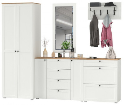 Остин Прихожая 59, цвет белый шагрень/дуб крафт золотой, ШхГхВ 280х54,3х229,6 см., универсальная сборка