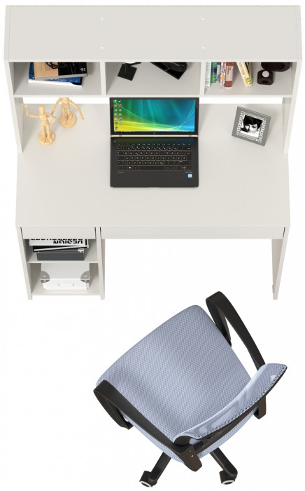 Стол компьютерный Комфорт 12.77F + кресло 103 серое, цвет белый шагрень, ШхГхВ 100х49,8х147 см., универсальная сборка