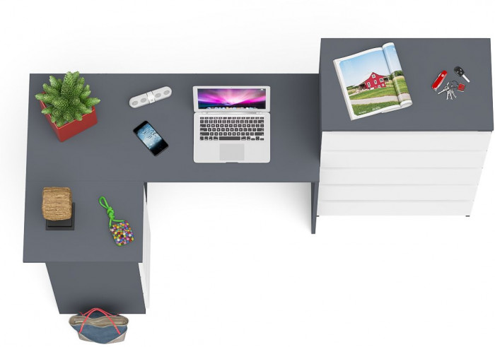 Мори Стол компьютерный МС-16 левый + Комод МК700.5, цвет графит/белый, ШхГхВ 194,8х84,9х114 см., выдвижные ящики слева, НЕ универсальная сборка