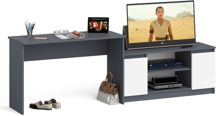 Мори письменный стол МСП1200.1 + Тумба МТВ1200.1, графит/белый