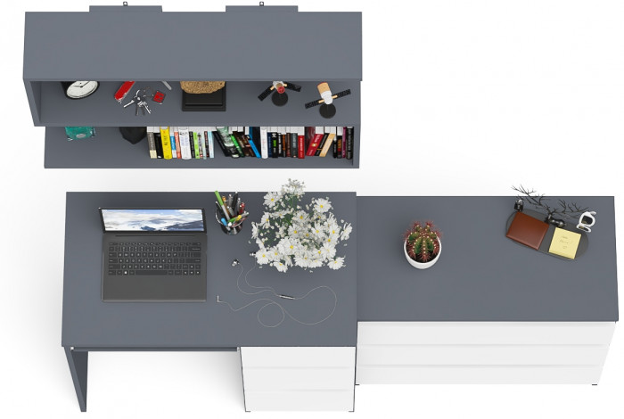 Мори Стол компьютерный МС-6 правый + Комод МК800.1 + Полка 900, цвет графит/белый, ШхГхВ 170,4х50х209,6 см., НЕ универсальная сборка