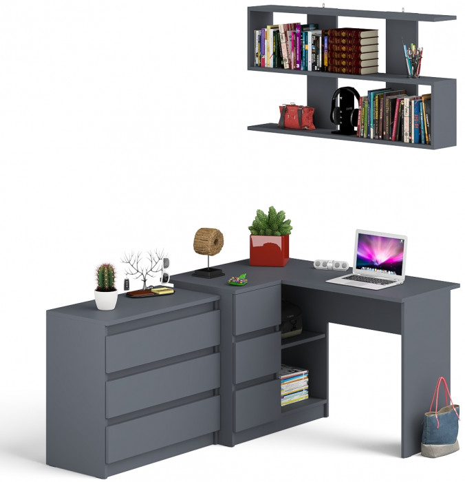 Мори компьютерный стол МС-16 левый + Комод МК800.1 + Полка 1200, графит