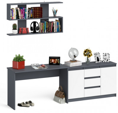 Мори письменный стол МСП1200.1 + Комод МК1200.3 + Полка 1200, графит/белый