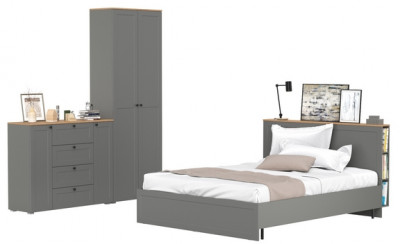 Остин 11.53 Кровать + ортопед + 16.307 Шкаф + 16.221 Комод, серый графит/дуб крафт золотой