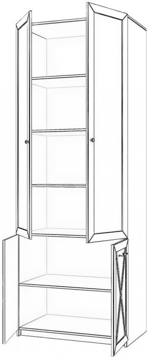 Бэль Шкаф двухдверный со стеклом (задняя стенка зеркало) + Карнизы 802/424 Слоновая кость