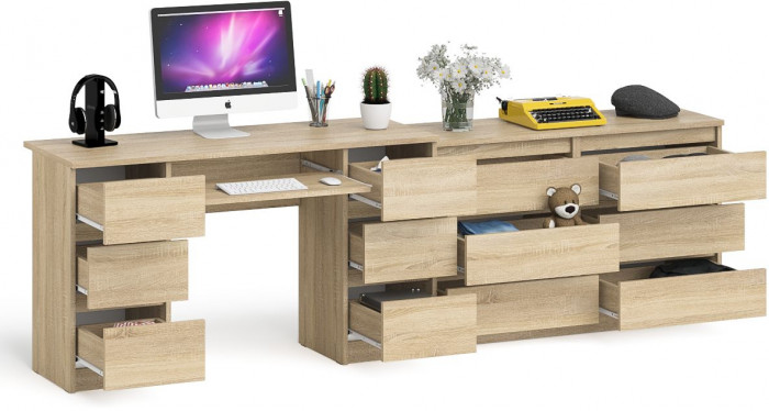 Мори Стол компьютерный МС-2 + Комод МК1200.6, цвет дуб сонома, ШхГхВ 255,8х50х76,6 см., универсальная сборка