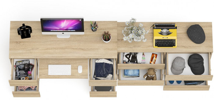 Мори Стол компьютерный МС-2 + Комод МК1200.6, цвет дуб сонома, ШхГхВ 255,8х50х76,6 см., универсальная сборка
