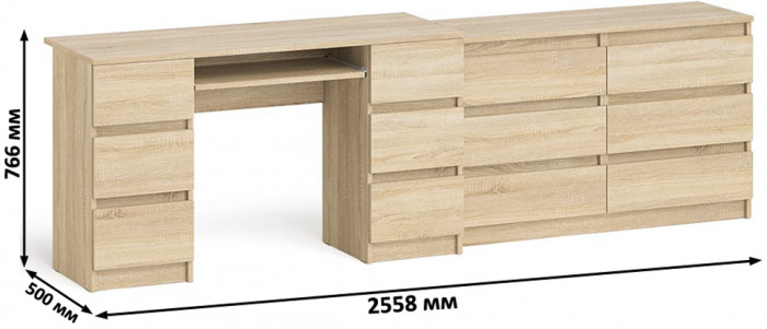 Мори Стол компьютерный МС-2 + Комод МК1200.6, цвет дуб сонома, ШхГхВ 255,8х50х76,6 см., универсальная сборка