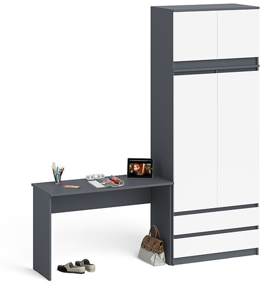 Мори Стол письменный МСП1200.1 + Шкаф МШ900.1 + Антресоль МА900.1, цвет графит/белый, ШхГхВ 210,8х50,4х234,2 см., универсальная сборка