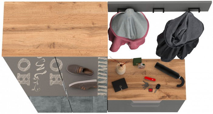 Октава Прихожая 11, цвет серый графит/дуб крафт золотой/фасады МДФ серый графит, ШхГхВ 129,3х35,4х197,6 см., универсальная сборка