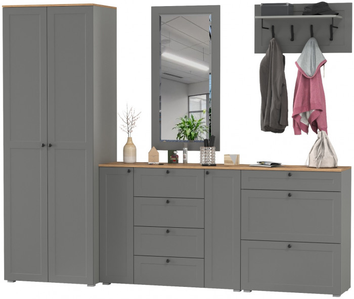 Остин Прихожая 59, цвет серый графит/дуб крафт золотой, ШхГхВ 280х54,3х229,6 см., универсальная сборка