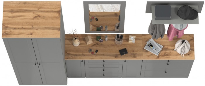 Остин Прихожая 59, цвет серый графит/дуб крафт золотой, ШхГхВ 280х54,3х229,6 см., универсальная сборка