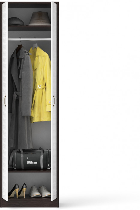 Прихожая П-6 Шкаф, цвет венге/фасады МДФ белое дерево фрезеровка ромб, ШхГхВ 60х50х210 см.