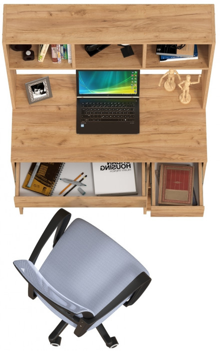 Стол компьютерный Комфорт 12.77F + кресло 103 серое, цвет дуб крафт золотой, ШхГхВ 100х49,8х147 см., универсальная сборка