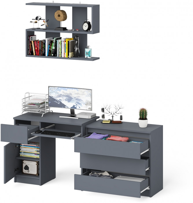 Мори компьютерный стол МС-1 левый + Комод МК800.1 + Полка 900, графит