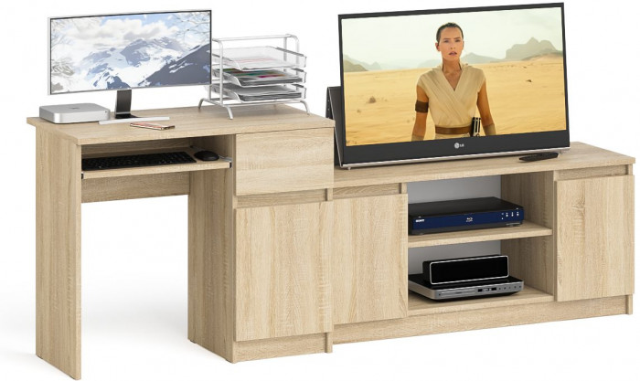 Мори Стол компьютерный МС-1 правый + Тумба МТВ1200.1, цвет дуб сонома, ШхГхВ 210,4х50х76,6 см., выдвижной ящик справа, НЕ универсальная сборка