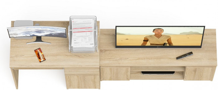 Мори Стол компьютерный МС-1 правый + Тумба МТВ1200.1, цвет дуб сонома, ШхГхВ 210,4х50х76,6 см., выдвижной ящик справа, НЕ универсальная сборка