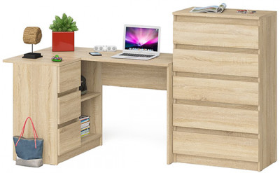 Мори Стол компьютерный МС-16 левый + Комод МК700.5, цвет дуб сонома, ШхГхВ 194,8х84,9х114 см., выдвижные ящики слева, НЕ универсальная сборка