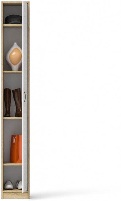 Прихожая П-6-350 Пенал, дуб сонома/фасады МДФ белое дерево фрезеровка ромб