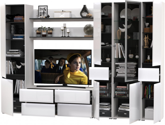 Сидней Комплектация № 065, корпус: белый/чёрный/фасады: МДФ белый глянец