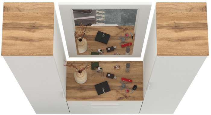 Октава Прихожая 43, цвет белый шагрень/дуб крафт золотой/фасады МДФ белый шагрень, ШхГхВ 129,3х35,4х197,6 см., универсальная сборка