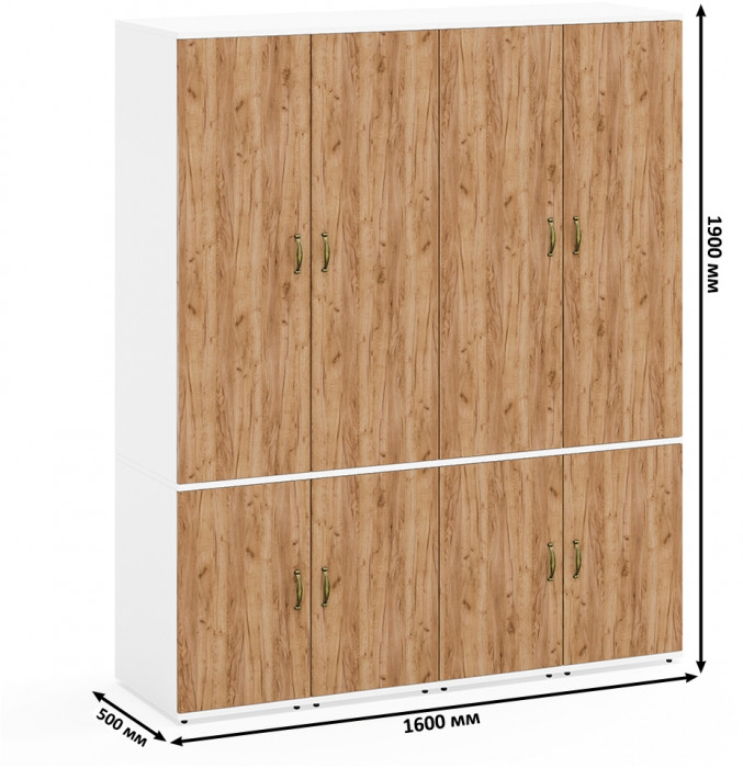 Лидер-8 Пенал МД 23Б 4 шт., цвет белый шагрень/крафт золото, ШхГхВ 160х50х190 см., универсальная сборка
