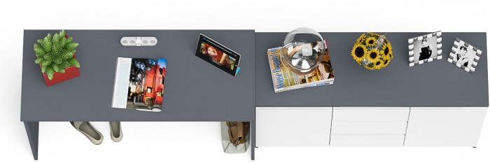 Мори Стол письменный МСП1200.1 + Комод МК1200.3, цвет графит/белый, ШхГхВ 240,8х50х76,6 см., универсальная сборка