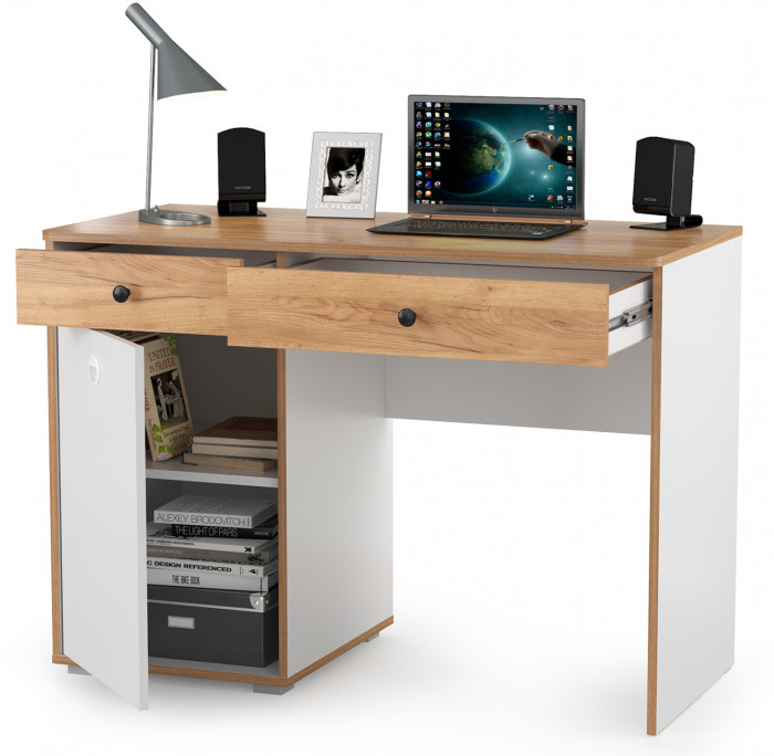 Вуди 12.42 письменный стол, белый премиум/дуб крафт золотой