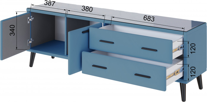 Тумба ТВ интерьерная Виго 1,6 светло-голубой