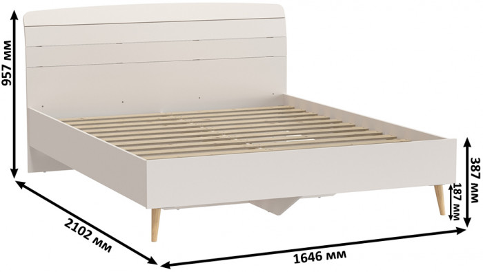 Афина Спальня 4-22901М1к.с. Кровать 1600, цвет кашемир серый, ШхГхВ 164,6х210,2х95,6 см., сп.м. 1600х2000 мм, б/м, основание есть - фанера, ножки: тик