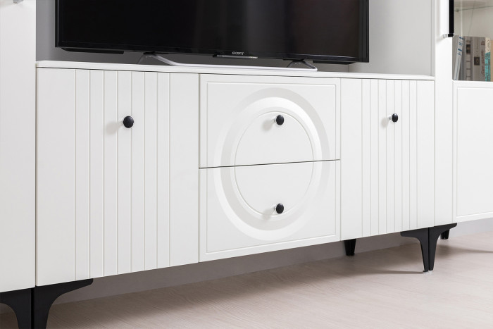 Валенсия Гостиная № 059, цвет ЛДСП белый шагрень/МДФ белый шагрень, ШхГхВ 217,2х38,3х225,2 см., универсальная сборка