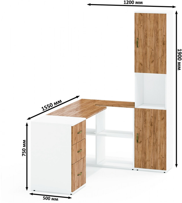 Лидер-8 Стол + Тумба МД 3.16 + Пенал, белый шагрень/крафт золото