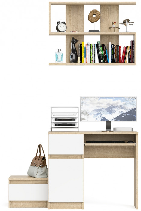 Мори Стол компьютерный МС-1 левый + Тумба ТМП400.1 + Полка 900, цвет дуб сонома/белый, ШхГхВ 130,4х50х209,6 см., НЕ универсальная сборка