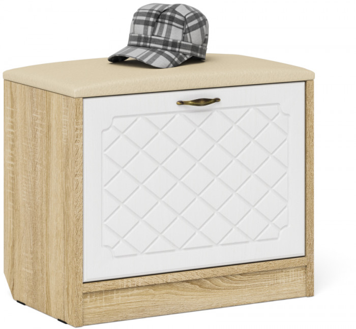 Прихожая П-6 Компоновка № 20, цвет дуб сонома/фасады МДФ белое дерево фрезеровка ромб, ШхГхВ 90х35х210 см., универсальная сборка