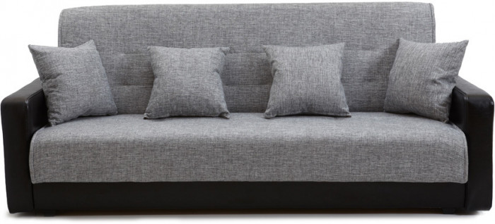 Раскладной диван-кровать, прямой, книжка, цвет серо-черный, кожа/рогожка, Лондон 120х190