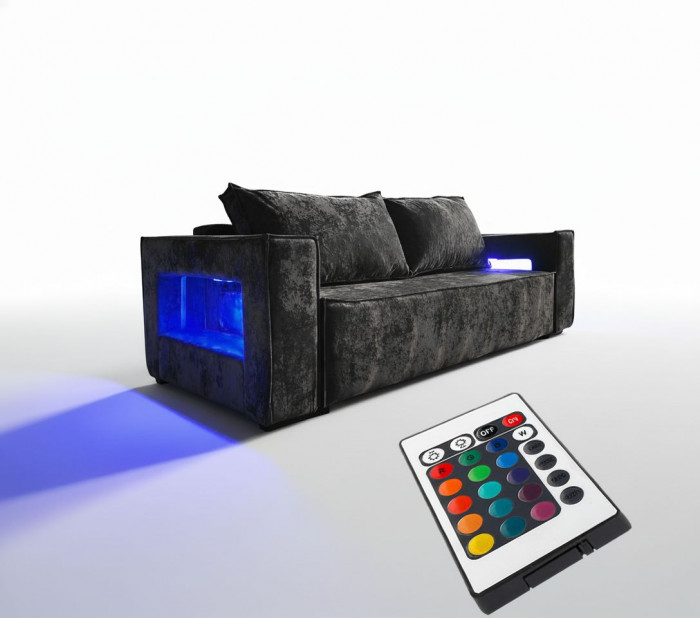 Диван-кровать Лофт Люкс Плюш с подсветкой, еврокнижка, 140х195, черный